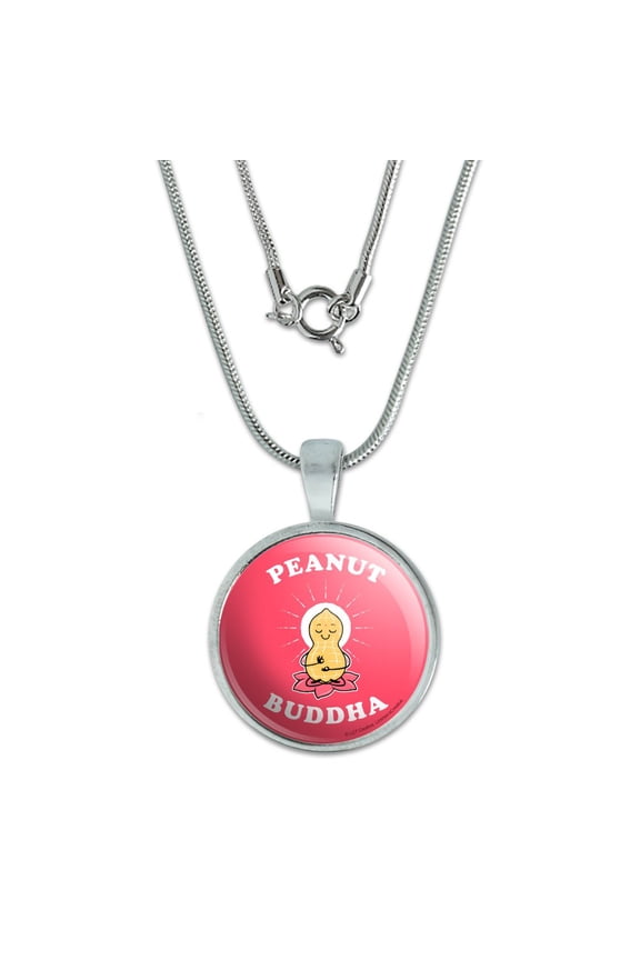 Peanut Buddha Butter Funny Humor 0.75" Pendant with Sterling Silver Plated Chain