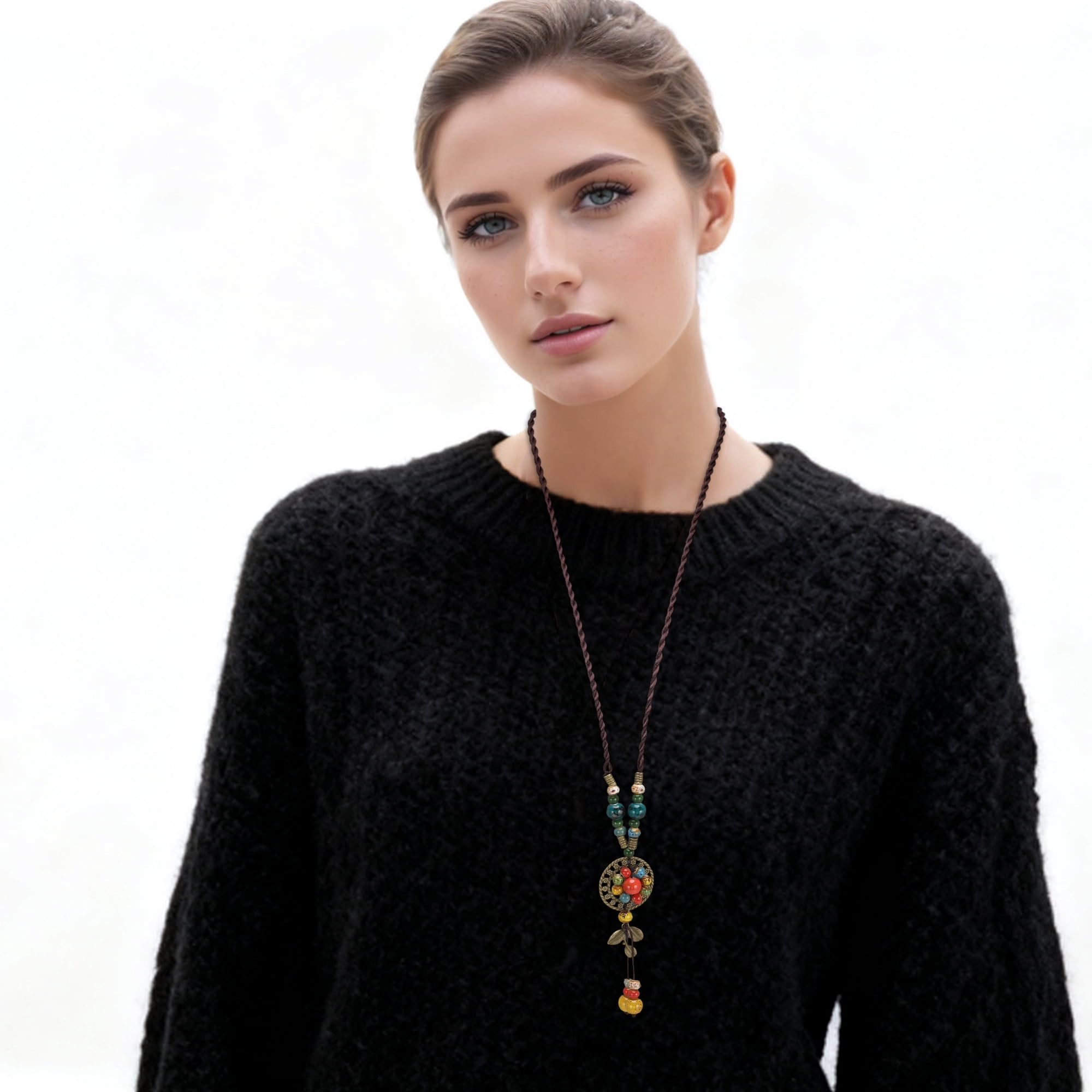 Unique Bargains Long Pendant Bohemian Long Sweater Necklace 12.2" to 15.7" Colorful 1Pc