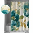 thumbnail image 3 of Extra Long Shower Curtain 72x96 Inch, Watercolor Flower Shower Curtain Waterproof Bathroom Decor Turquoise Green Elegant Retro Floral Fabric Bath Curtain Set Accessories with Hooks, 3 of 6