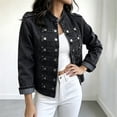 thumbnail image 2 of FDGIU Women Stand Collar Denim Jacket Long Sleeve Decorative Button Cropped Casual Jean Outerwear, 2 of 7
