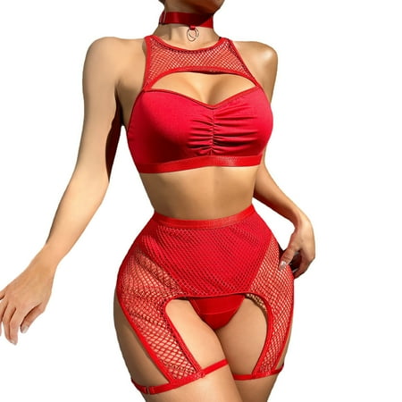 

Quealent Crotchless Lingerie For Women Women Lingerie Lace Strap Chemise Halter Teddy V neck Sleepwear Red L