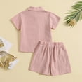 thumbnail image 4 of TOWED22 Toddler Baby Boy Girl Clothes Striped Short Sleeve T-shirt Tops Elastic Waist Shorts Set 2Pcs Summer Outfit Pink,3-4 Y, 4 of 7