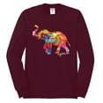 thumbnail image 2 of Wild Bobby, Colorful Walking Good Luck Elephant Animal Lover Mens Long Sleeve Shirt, Maroon, Large, 2 of 3