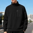 thumbnail image 2 of Men's Polar Fleece Thick Shirt Long Sleeve Quarter Zip Stand Collar Solid Pullover Top with Zippered Pockets Black XL, 2 of 4