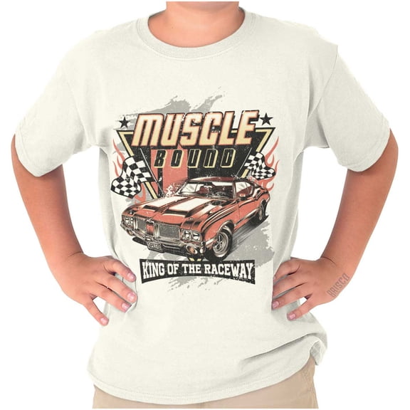 Muscle Bound King of the Raceway Car Crewneck T Shirts Boy Girl Teen Brisco Brands L