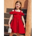 thumbnail image 6 of Arshiner Girls Dresses Summer Spaghetti Strap Cold Shoulder Ruffle Button Down A Line Dresses, 6 of 6