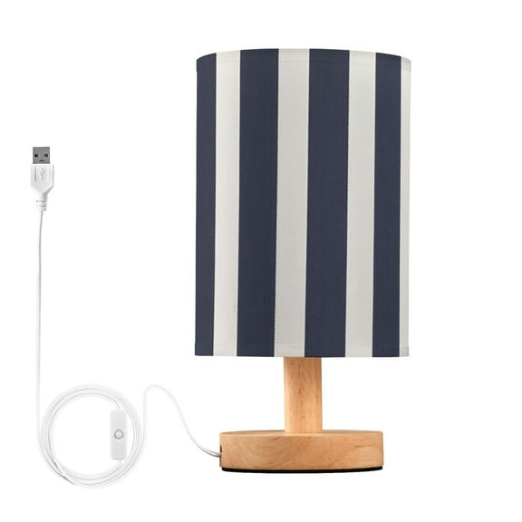 Navy Blue Narrow Vertical Stripes Table Lamp with USB Port LED Warm Light Lamp Night Light Home Decor