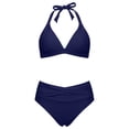 thumbnail image 5 of VNKIDY Womens Solid Halter Triangle Bikini Top Mid Waisted Cross Wrap Brief Bottom Two Piece Swimwear Set For Beach Days Pool Parties Summer Vacations Water Activities SoftSwimwear, 5 of 5