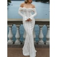 thumbnail image 4 of Women Elegant Off Shoulder Lace Bodycon Maxi Dress Bell Sleeve Mesh Sheer Mermaid Wedding Party Dress White L, 4 of 9