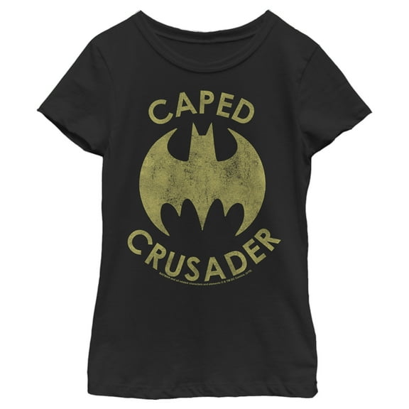Girl's Batman Caped Crusader Distressed Logo Graphic Tee Black Small