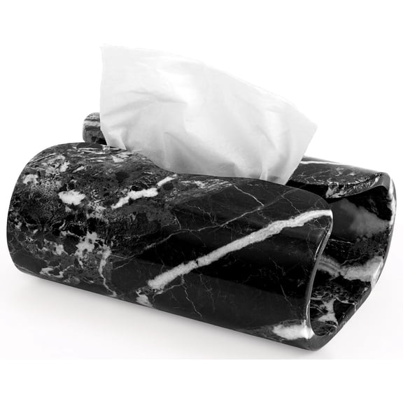 Radicaln Marble Tissue Box Cover 7.5 inch Handmade Black Tissue Box Holder Rectangle for Modern Bathroom Decor & Home Organizer - Decorative Facial Tissues Boxes Holder for Bedroom & Living Room
