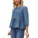 thumbnail image 4 of INSPIRAR CHIC Blusas de mezclilla para mujer con lazo en el frente, mangas abullonadas, dobladillo con volantes y peplum, camisetas de jean M Azul, 4 of 6
