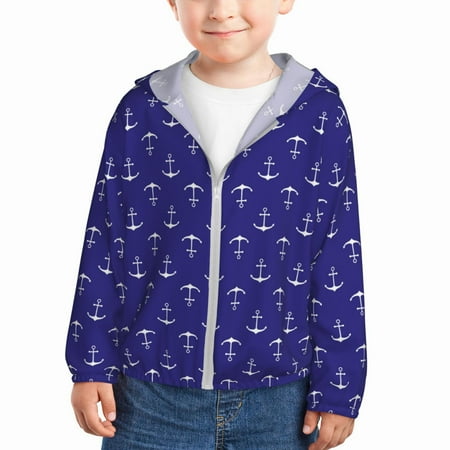 

Sun Hoodie for Kids white anchor vintage navyblue Long Sleeve Swim Fishing Shirts Sun Protection Zip Up Jacket Clothing Athletic Hoodie
