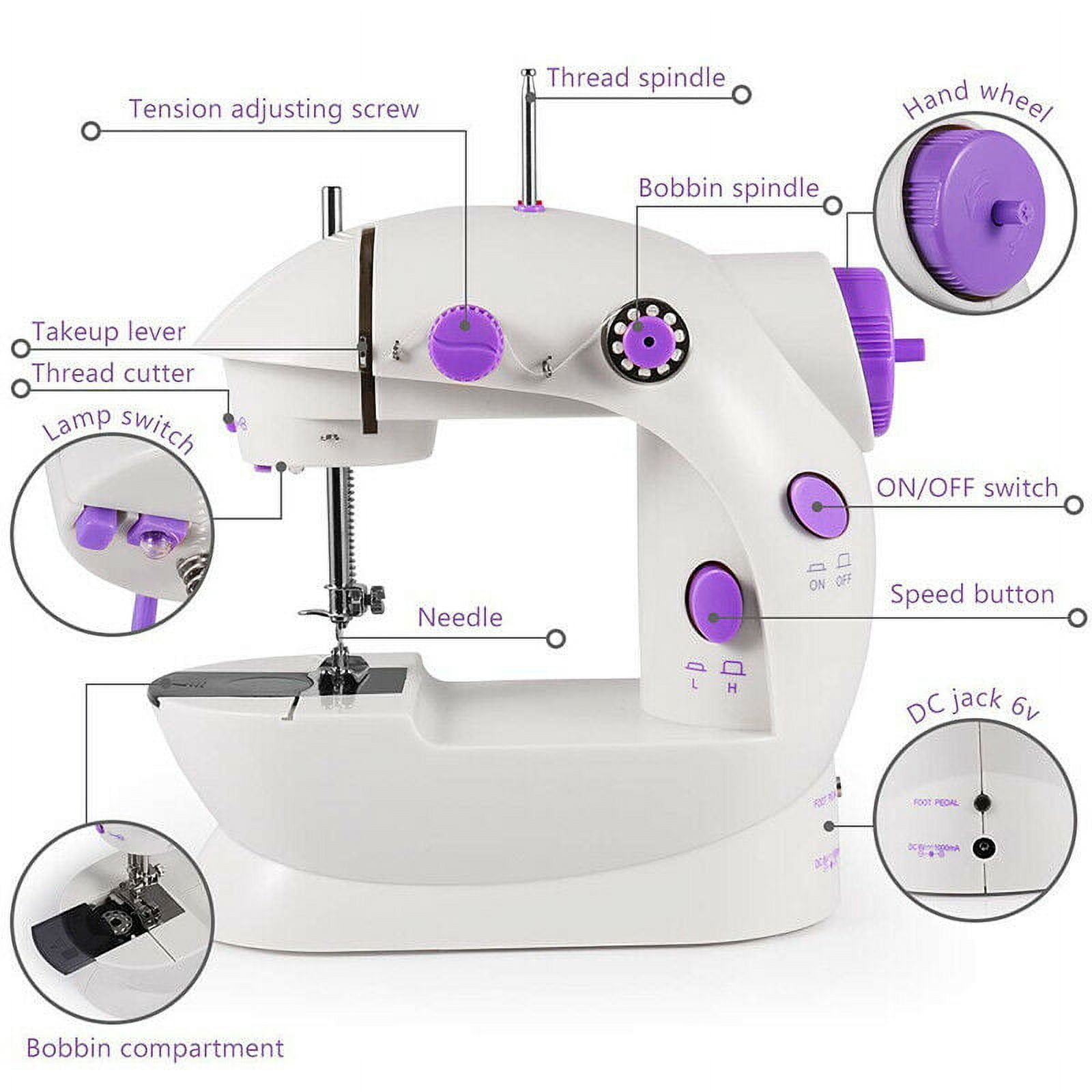 BSHAPPLUS® 110pcs Portable Mini Stitch Sewing Machine, Double Speed Switch with Lamp Thread Cutter, Extension Table, Sewing Kit for Beginner Adult Kids Arts Crafts Household, Travel