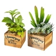 thumbnail image 1 of 2 uds lavabo cuadrado de madera simulación suculenta combinación plantas artificiales en maceta decoración creativa escena de maceta, 1 of 5