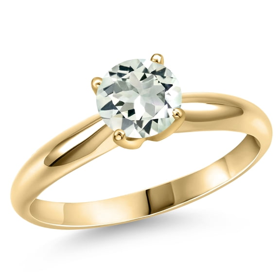 Gem Stone King 14K Yellow Gold Green Prasiolite Engagement Ring for Women | 1.10 Cttw | Round 7MM | Gemstone Birthstone | Size 5