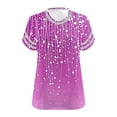 thumbnail image 6 of JTZGDY Plus Size V Neck Splicing Tops for Women Loose Fit Casual Floral Printed Summer Short Sleeve Graphic Tunic Blouse Trendy Oversized Beach Holiday Vacation Tees Shirt A-Purple XXXXXL, 6 of 7