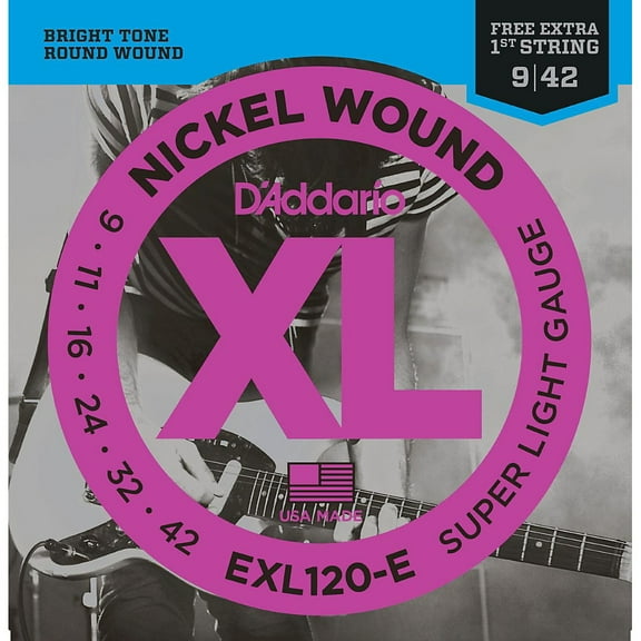 D'Addario EXL120-E Bonus Pack: Super Light Electric Guitar Strings with Bonus High E String (9-42)