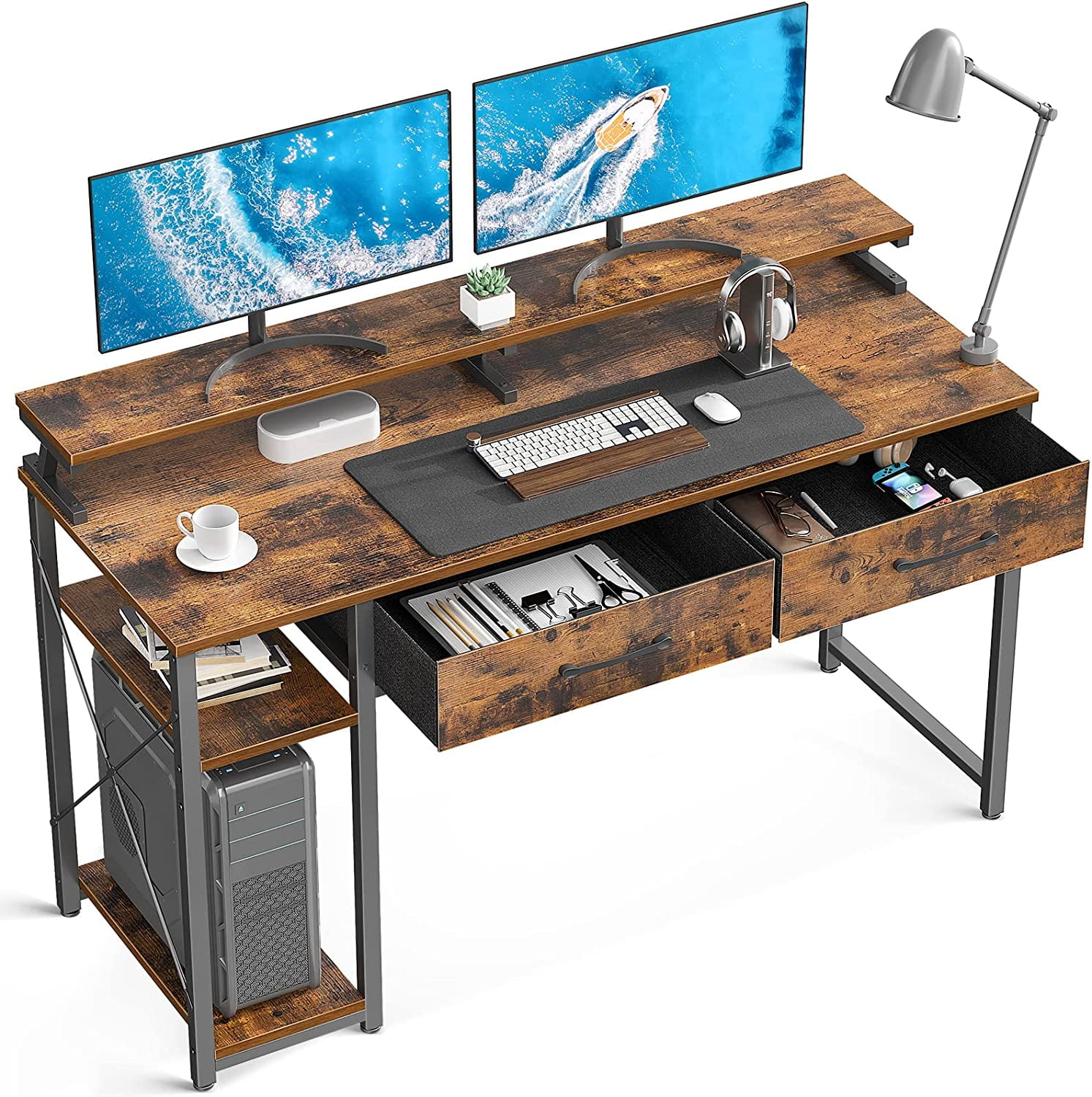 Buy ODK Computer Desk with Drawers and Storage Shelves, 47 inch Home