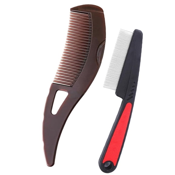 Dandruff Comb Fine Tooth Scalp Detox Comb Lice for Women, Men & Kids Stainless Steel Scalp Detoxing, Sweep & Massage Hair Brush Tool for Hair Care (Brown Red)