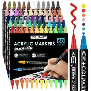 colpart 26 Colors Dual Tip Acrylic Paint Pens Markers，Premium Acrylic Paint  Pens For Rock Painting Wood Canvas Plastic Stone,With Medium Tip and Brush