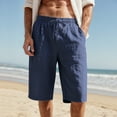 thumbnail image 3 of Mens Capri Pants Summer Casual Elastic Waist Straight Leg Lightweight Cotton Linen Cropped Pants with Pockets, 3 of 9