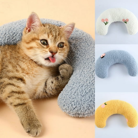 Walbest Little Pillow for Cats, Ultra Soft Fluffy Pet Calming Toy Half Donut Cuddler for Joint Relief Sleeping Improve Machine Washable