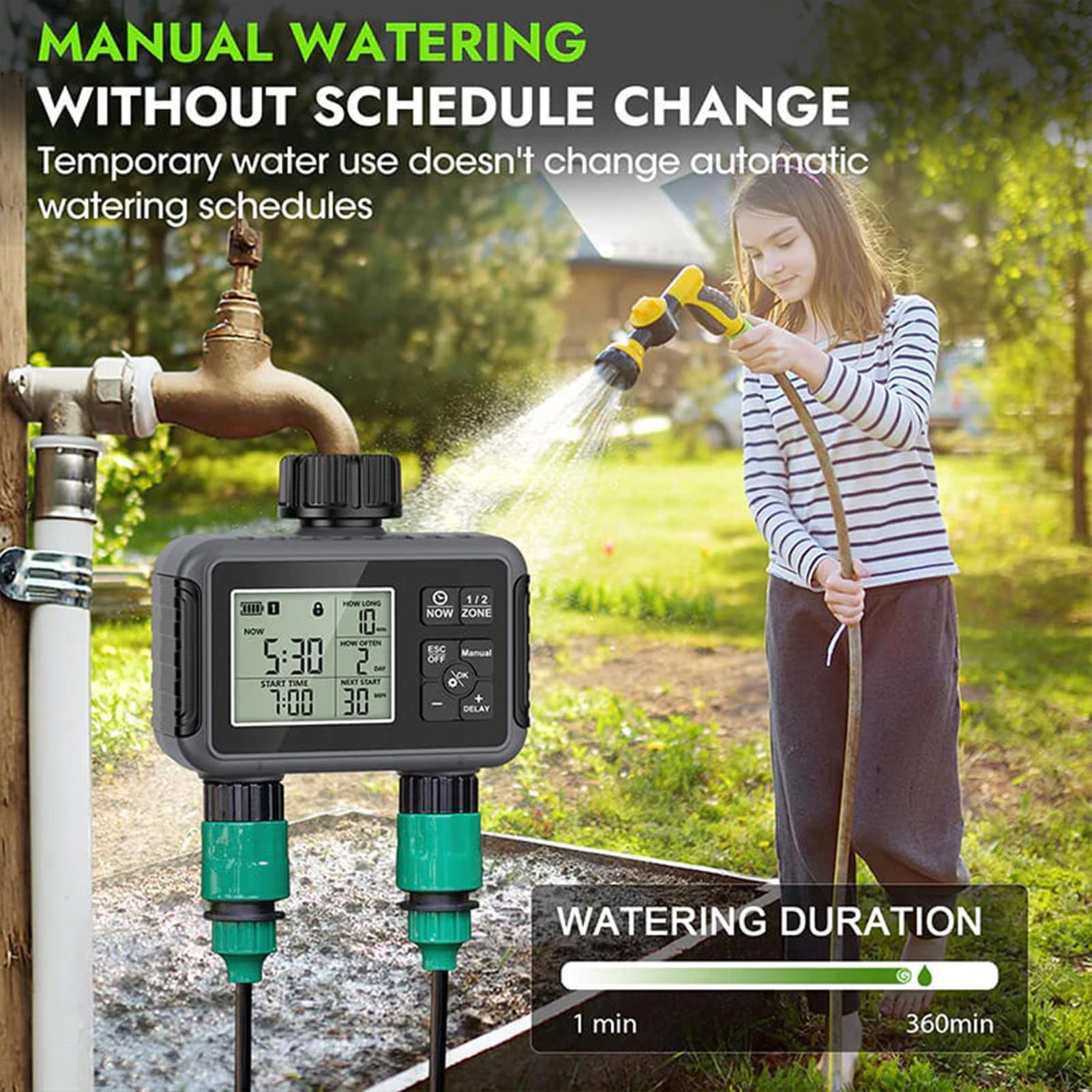 16-Nozzle Oscillating Sprinkler with Dual-Zone Sprinkler Water Timer, Upgraded Mini Turbo Oscillating Water Sprinklers for Lawn Yard Garden Watering, Adjustable Width, Range & Flow Rate