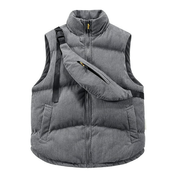 Hogleaql Winter Vest for Men Cotton Zip Up Sleeveless Soft Stand Collar Waistcoat Detachable Backpack Trendy Puffer Quilted Jackets Padded Thicken Warm Outerwear Vest with Pockets Fall Winter Gray XL
