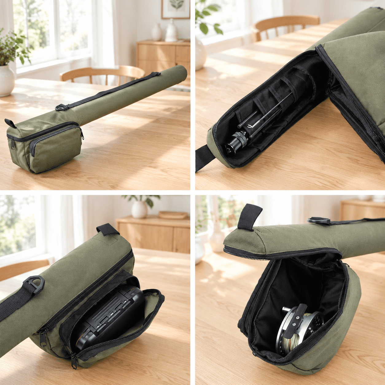 Fly Rod and Reel Case - Green For 7.5ft 4-section Fly Rod (Length: 25.9 )