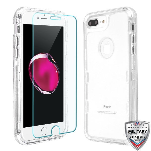 Xpression Apple 8 Plus iPhone 7 Plus iPhone 6/6S Plus - Phone Case Tuff Hybrid Armor Shockproof Impact Rubber Hard Protective Cover + Screen Protector Transparent Case - Walmart.com