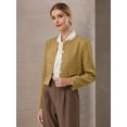 thumbnail image 3 of DARING DIVA Women's Tweed Short Jacket Collarless Office Cropped Blazer S Brown, 3 of 6