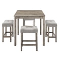 thumbnail image 4 of PORKISS 5 Piece Dining Table Set, Rustic Bar Table Set with 1 Table 4 Upholstered Stools, Brown, 4 of 11