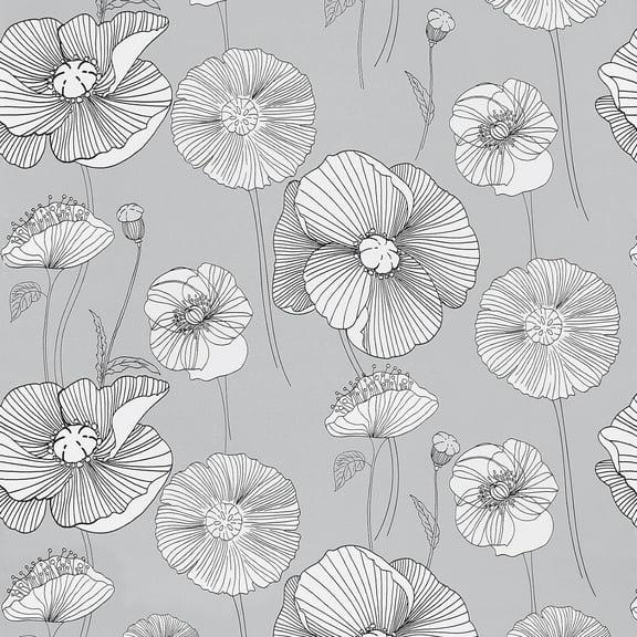 Caltero Floral Wallpaper Peel and Stick Wallpaper Grey Self Adhesive Removable Wallpaper Contact Paper,17.3" x 472"
