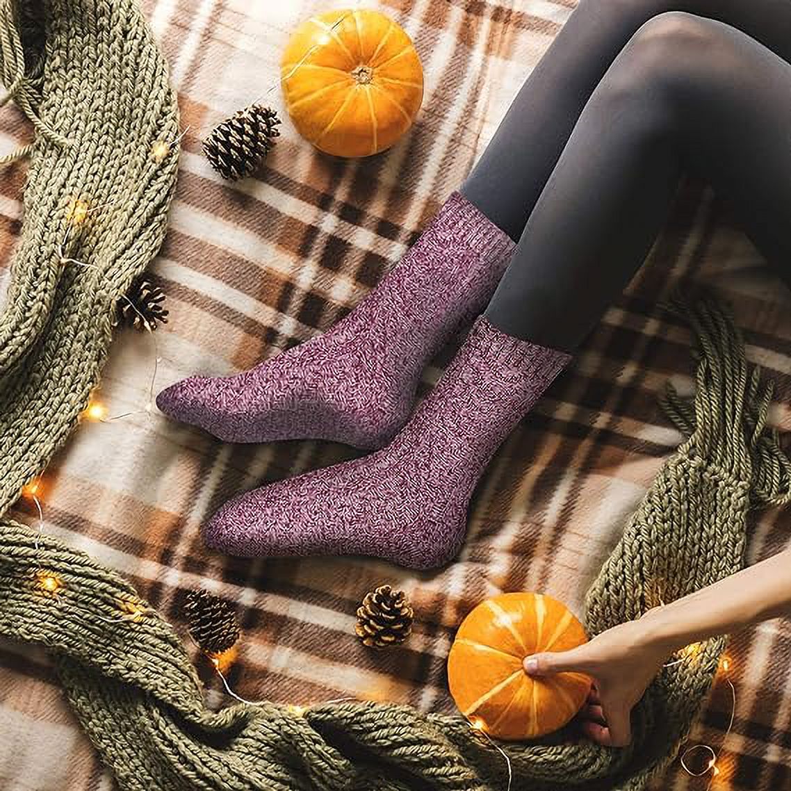 5 Paires Chaussettes Laine Mérinos YSense - Thermiques Hiver - Taille 36-42