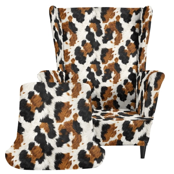 Chririnla Spandex 2 Piece Single-Seat Wingback Armchair Covers for Living Room, Washable Elastic Bottom Wingback Chair Slipcover, Art Leopard Print Pattern