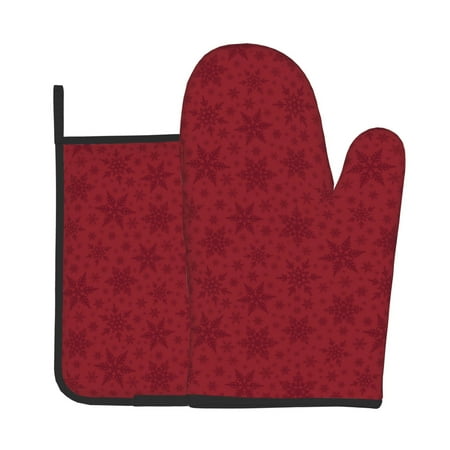 

Jgfou Christmas Red Snowflakes Pattern Oven Mitts and Pot Holders Sets Heat Resistant Oven Mittens Soft Lining Extra Thicken Long Kitchen Cotton Oven Glove for Cooking