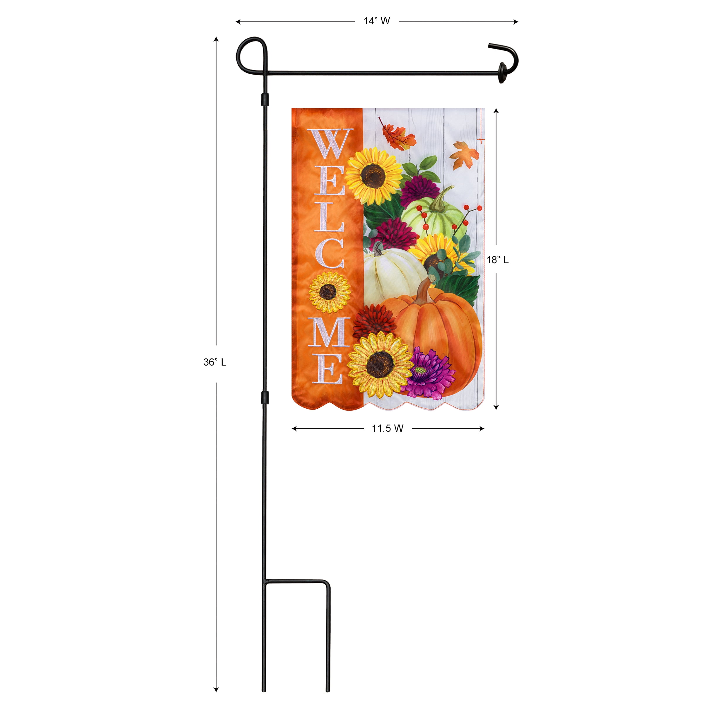 Meadow Creek Harvest 11.5" x 18" Welcome Pumpkin Outdoor Yard Flag with Stand