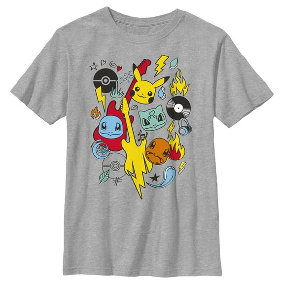 Boy's Pokemon Music Rocks Starters  Graphic Tee Athletic Heather X Large