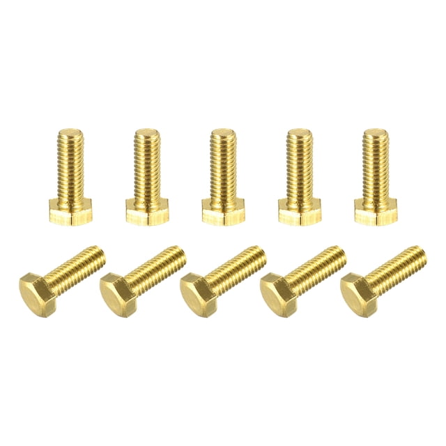 Unique Bargains Brass Hex Bolts, M5x14mm 10 Pack Fully Thread Grade 4.8 Machine Screws