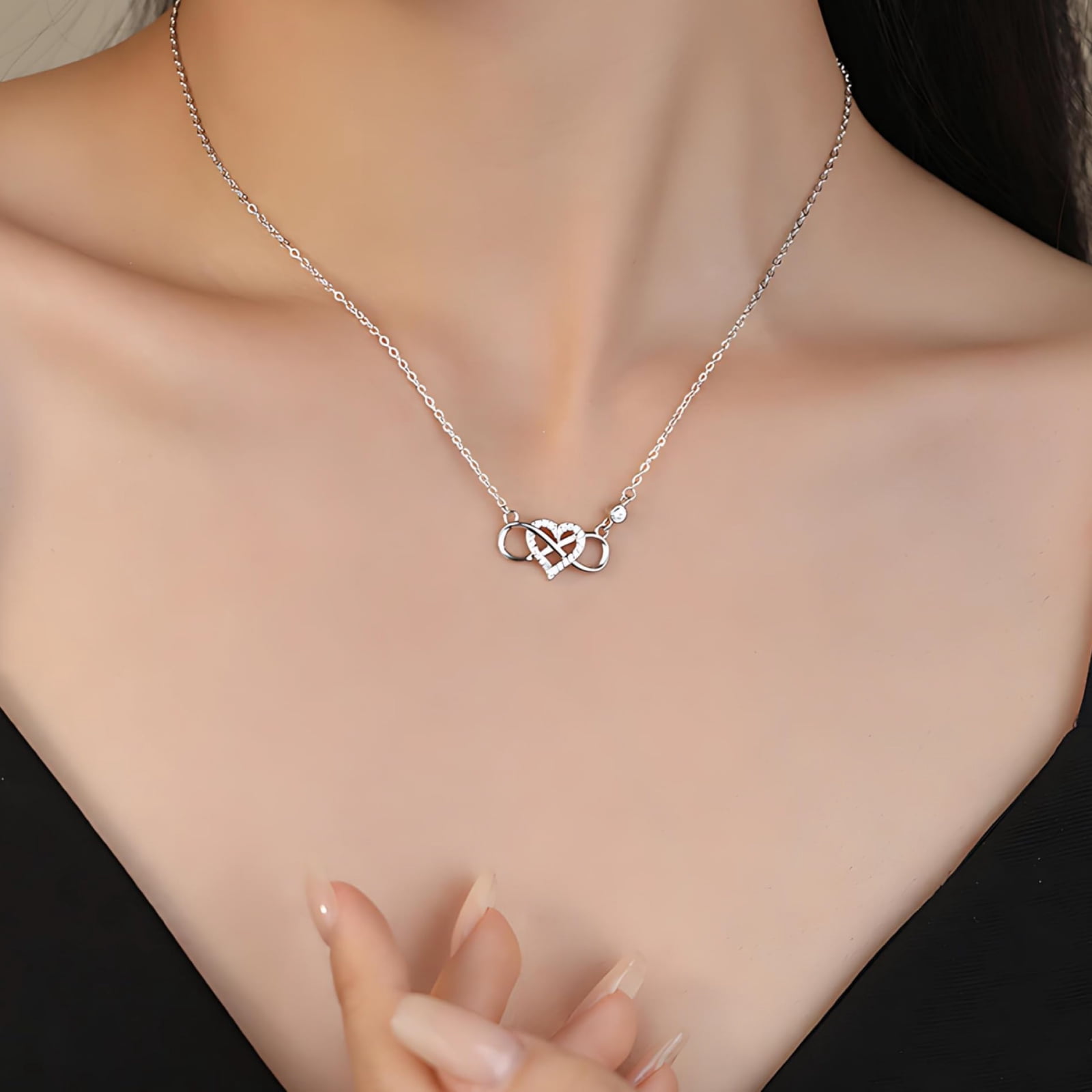 SFTING Infinity Heart Pendant Necklace 925 Sterling Silver Cubic Zirconia Jewelry Gift for Women