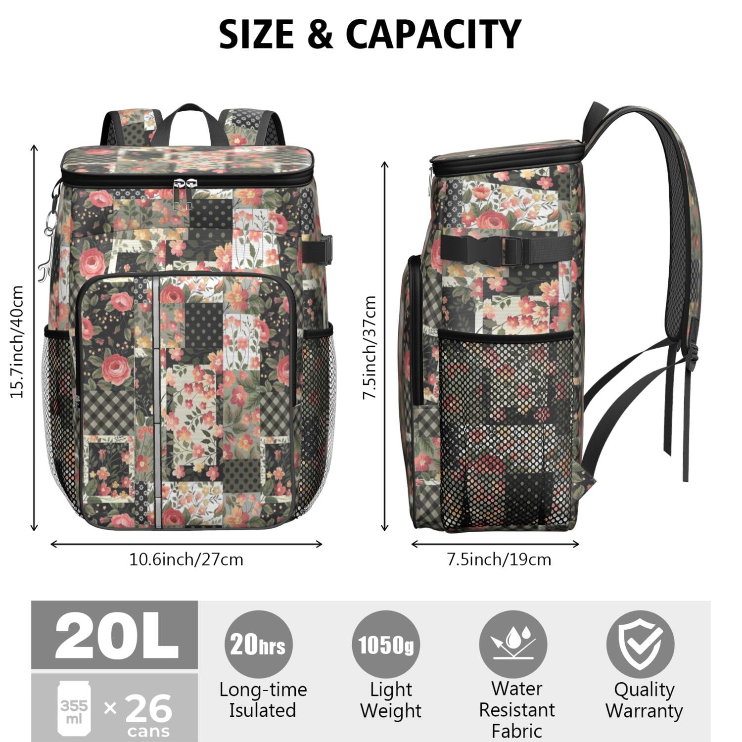 Travel Cooler Bag - Pioneer Flower Camping Beer Cooler Backpack with Bottle Opener- Waterproof Insulated Picnic Backpacks - Cooler Bag for Beach