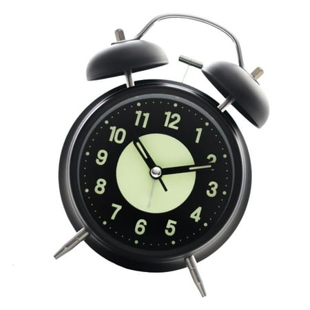 Loud Twin Bells Alarm Clock Quiet Nonticking with Night Lamp for Heavy Sleepers