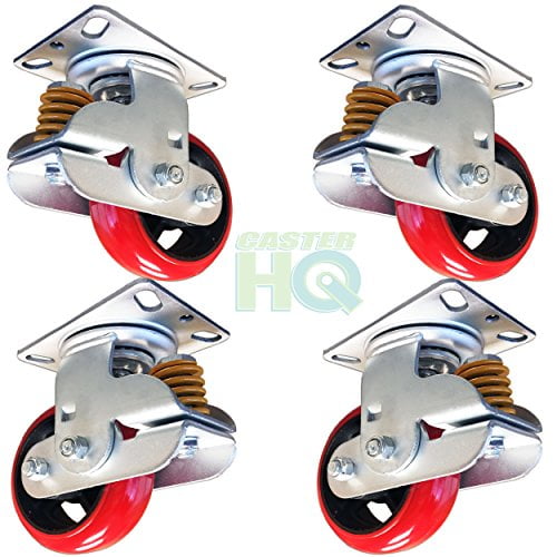 Spring Loaded Caster Set 6" x 2" Super Shock Absorber 4 Swivel