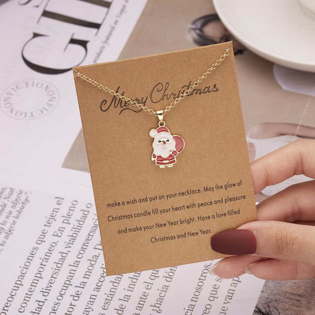 Creative Dripping Oil Santa Snowman Necklace Wishing Painting Oiled Paper Card Necklace