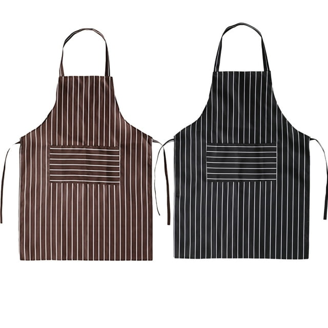 2PCS Waterproof Apron Simple Fashion Stripe Apron Kitchen Oilproof Adults Apron Cooking Apron for Women Men (Coffee, Bla
