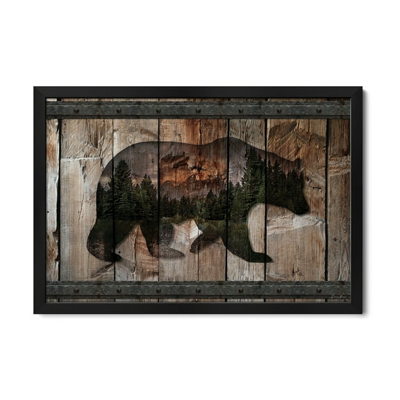 Premium Framed Art Print - Mountain Bear Silhouette