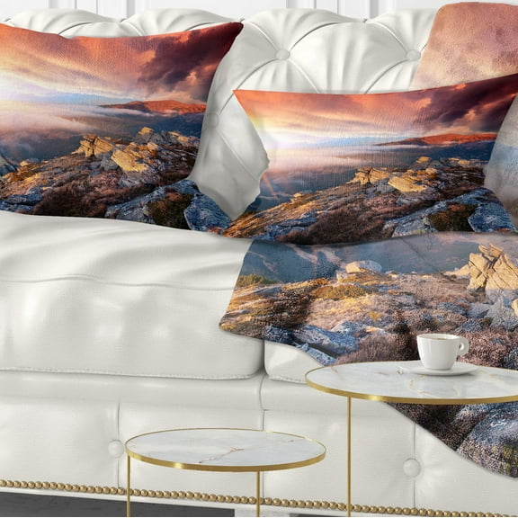 Designart Colorful Autumn Sky and Mountains - Landscape Photography Throw Pillow - 12x20