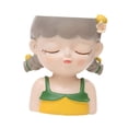 thumbnail image 1 of Maceta de resina pequeña Colamx diseño de niña de dibujos animados Gris amarillo, 1 of 8