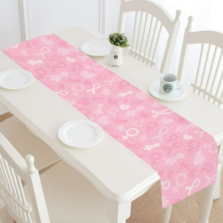 Mkhert Breast Cancer Awareness Pink Ribbon Table Runner Home Decor